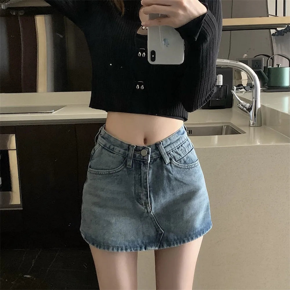 CuteGlow™ – Korean High Waist Mini Skirt (Slim Fit, Vintage Street)