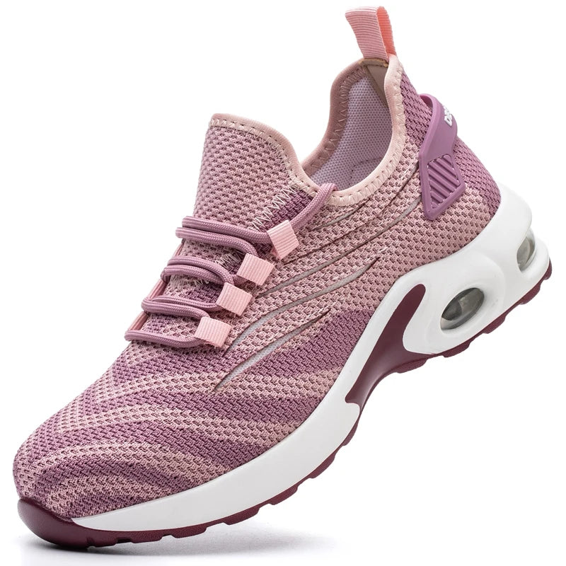 Women Safety Shoes Pink Steel Toe Sneakers