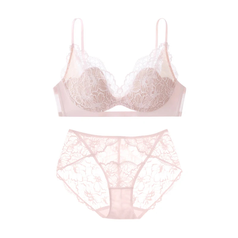 Women Wireless Lace Bra Set