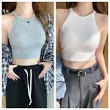 Cotton Knit Camisole Undershirt with Built-in Bra