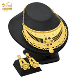 Luxury Indian bridal jewelry necklace set with matching earrings, 24K gold plated, intricate Bohemia design, perfect for weddings.