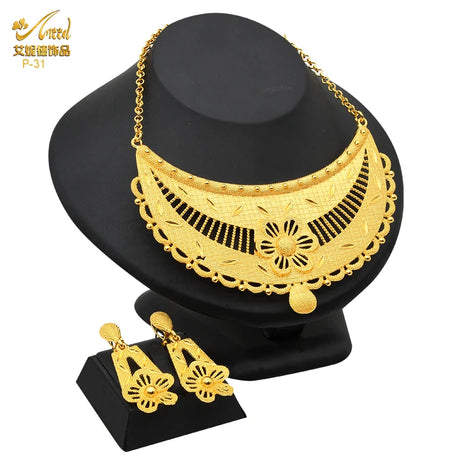 Luxury Indian bridal jewelry necklace set with matching earrings, 24K gold plated, intricate Bohemia design, perfect for weddings.