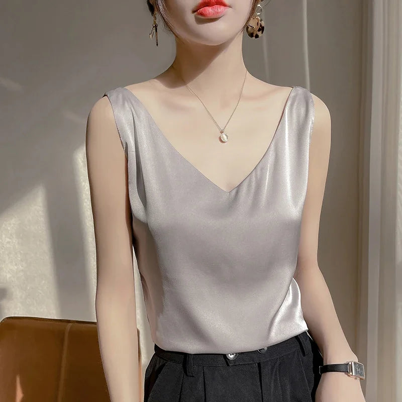 Office Lady V‑Neck Casual Tank Top