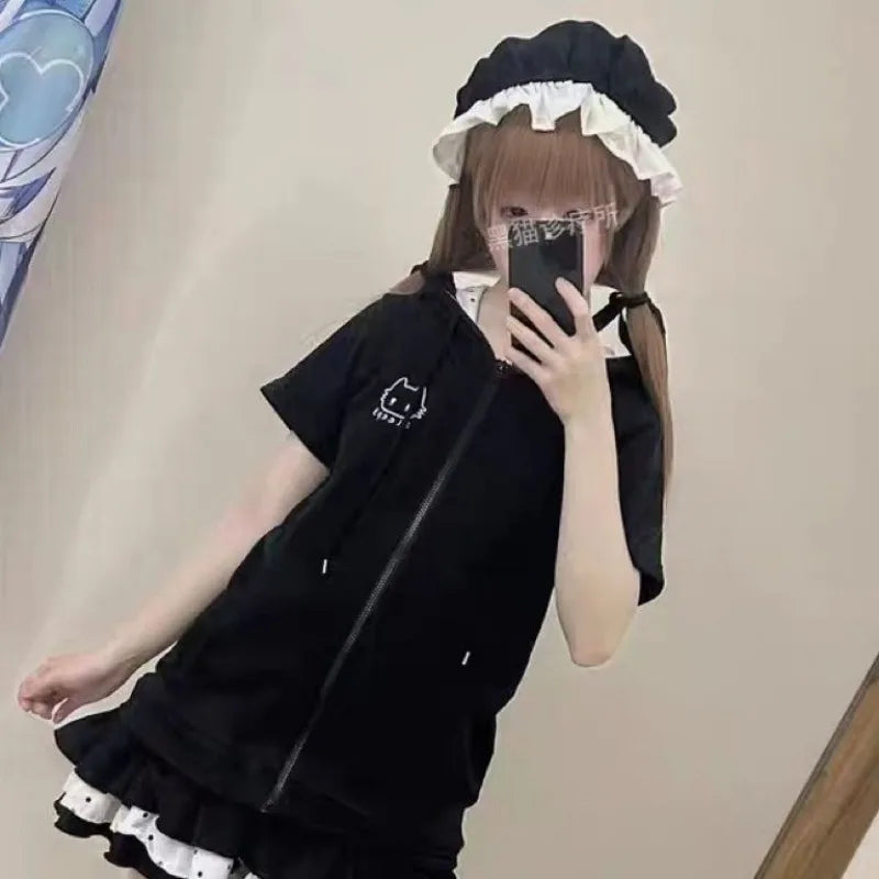Black Cute Zipper Hoodie