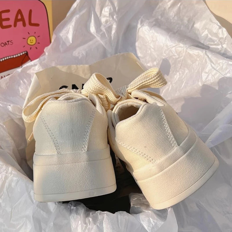 Women Canvas Sneakers White Platform Shoes