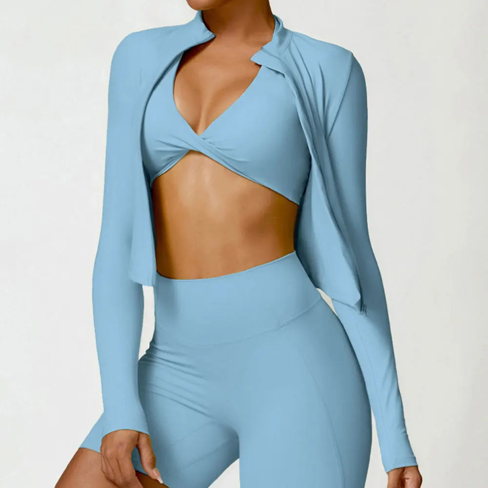 Women's Zip Long Sleeve Yoga Jacket – Gym Push-Up Sportswear Top