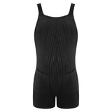 Sleeveless ribbed maternity jumpsuit in black, perfect for casual summer wear, featuring a loose fit and convenient pockets.