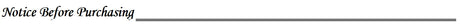 Notice before purchasing information banner with decorative line underneath.