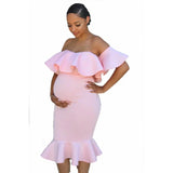 Off-Shoulder Ruffled Evening Maternity Dress
