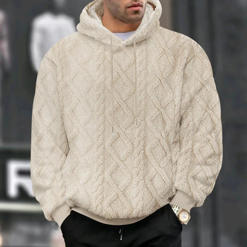 Men Velvet Hooded Pullover Sweater