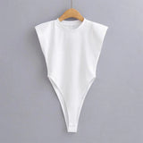 Women's Sleeveless Padded Shoulder Bodysuit – Summer Bodycon One-Piece