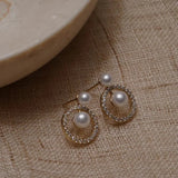 Women’s 14K Gold Zircon Pearl Earrings