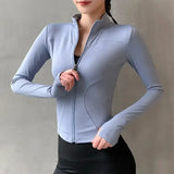 Women Zipper Yoga Running Jacket with Thumb Holes