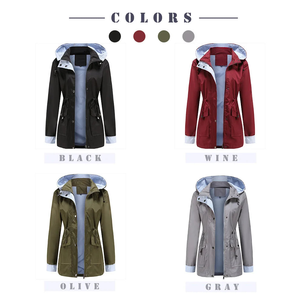 Purple Hooded Waterproof Women's Jacket – Spring Office Outerwear