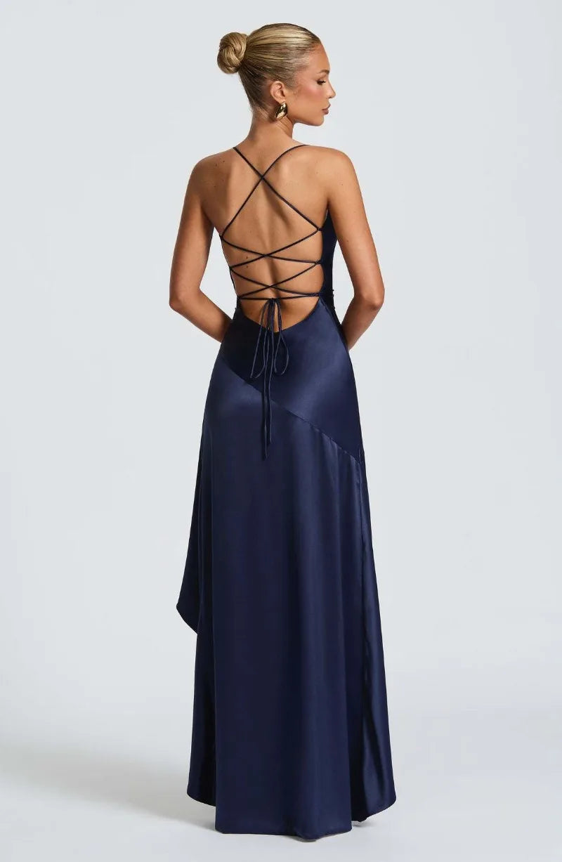 Women's Satin Lace-Up Maxi Dress
