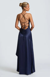 Women's Satin Lace-Up Maxi Dress