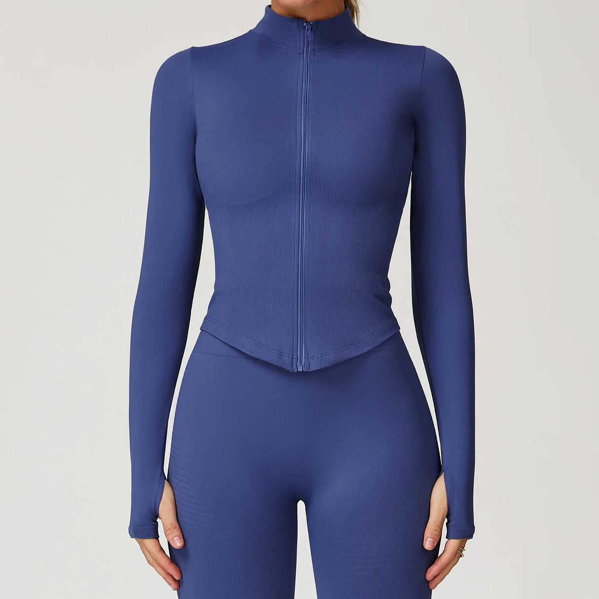 Ribbed Women's Yoga Jacket – Long Sleeve Standing Collar Fitness Top