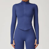 Ribbed Women's Yoga Jacket – Long Sleeve Standing Collar Fitness Top