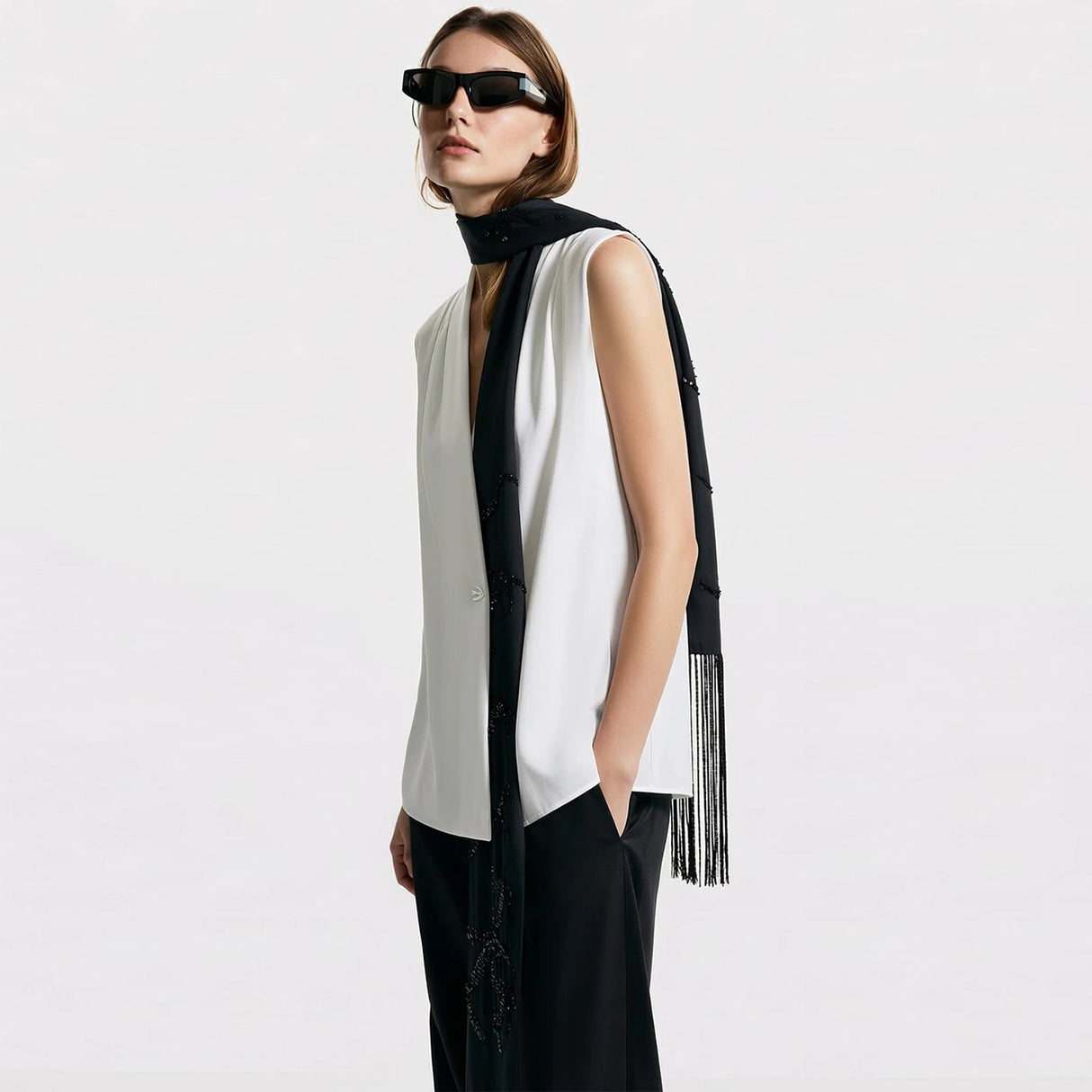 Amii Sleeveless Chiffon Office Blouse