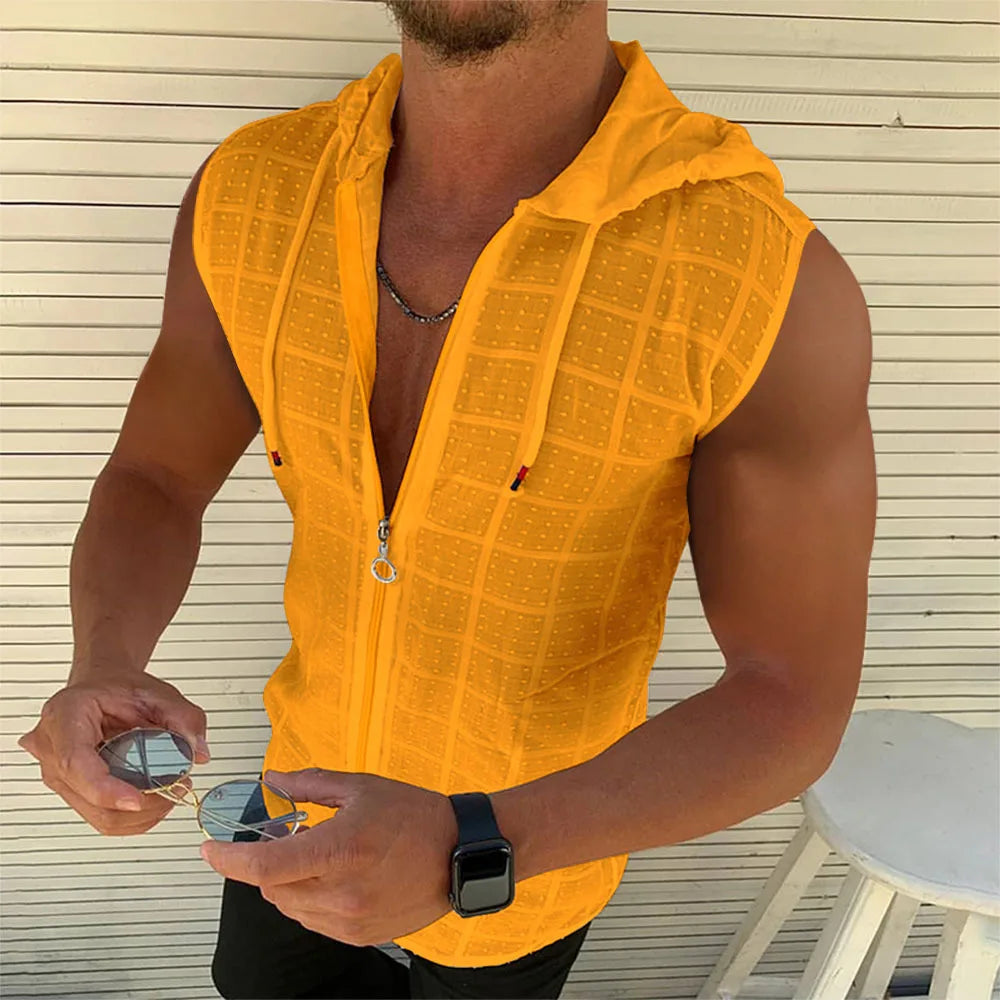 Men Check Hooded Sunblock Cardigan