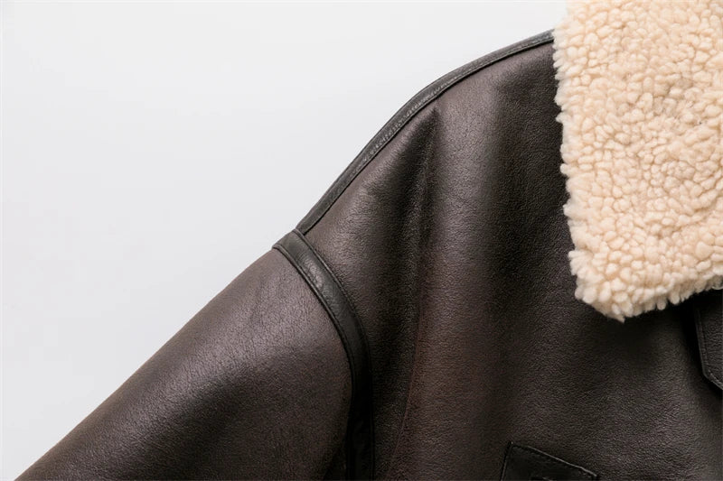 Vintage Faux Shearling Belted Winter Jacket