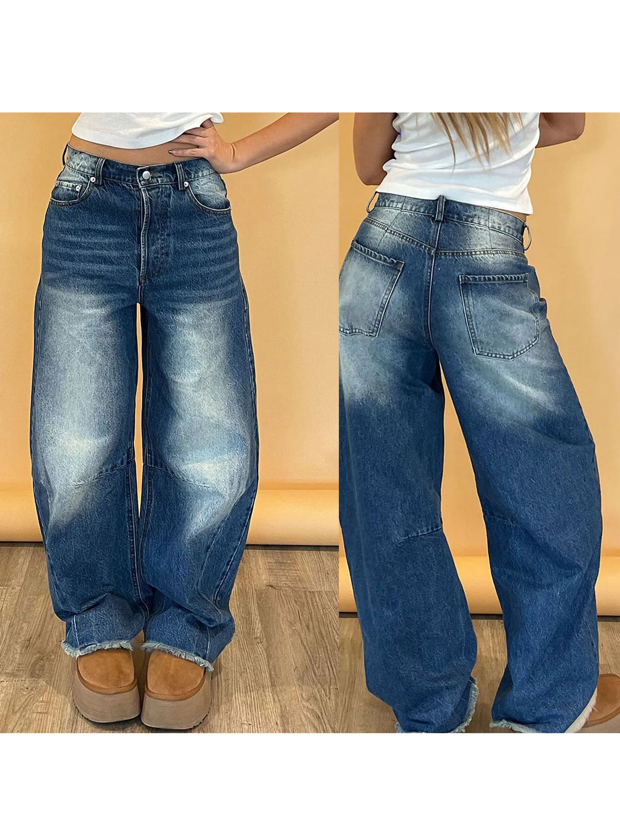 Women Retro High-Waist Barrel Jeans