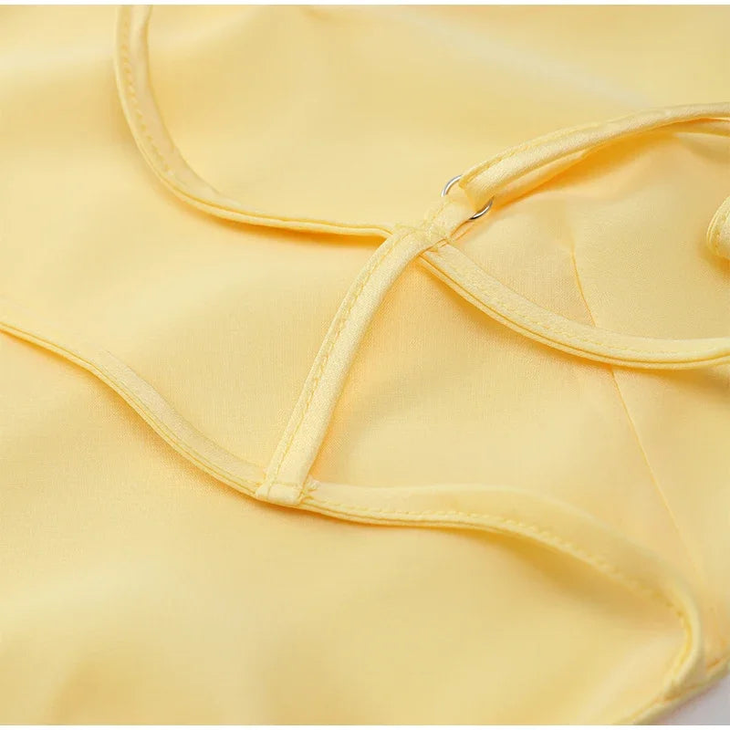 Golden Satin Backless Evening Gown