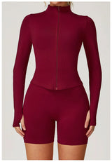 Ribbed Women's Yoga Jacket – Long Sleeve Standing Collar Fitness Top