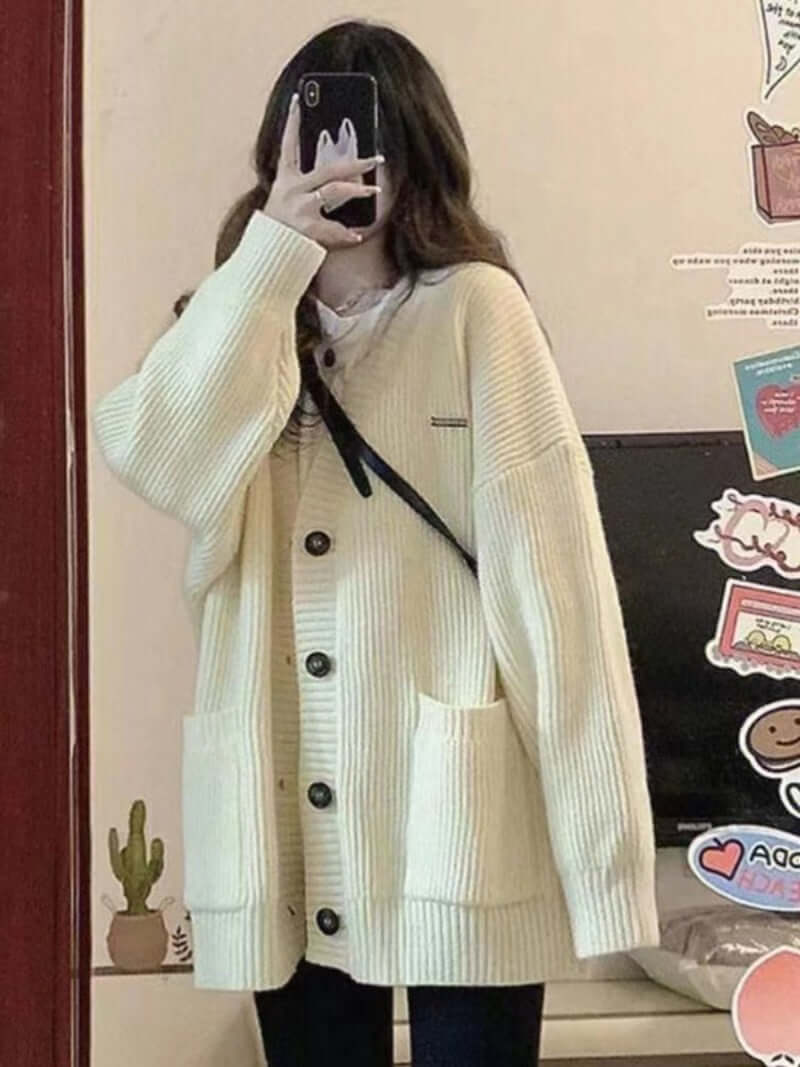 Women V-Neck Knit Cardigan Sweater