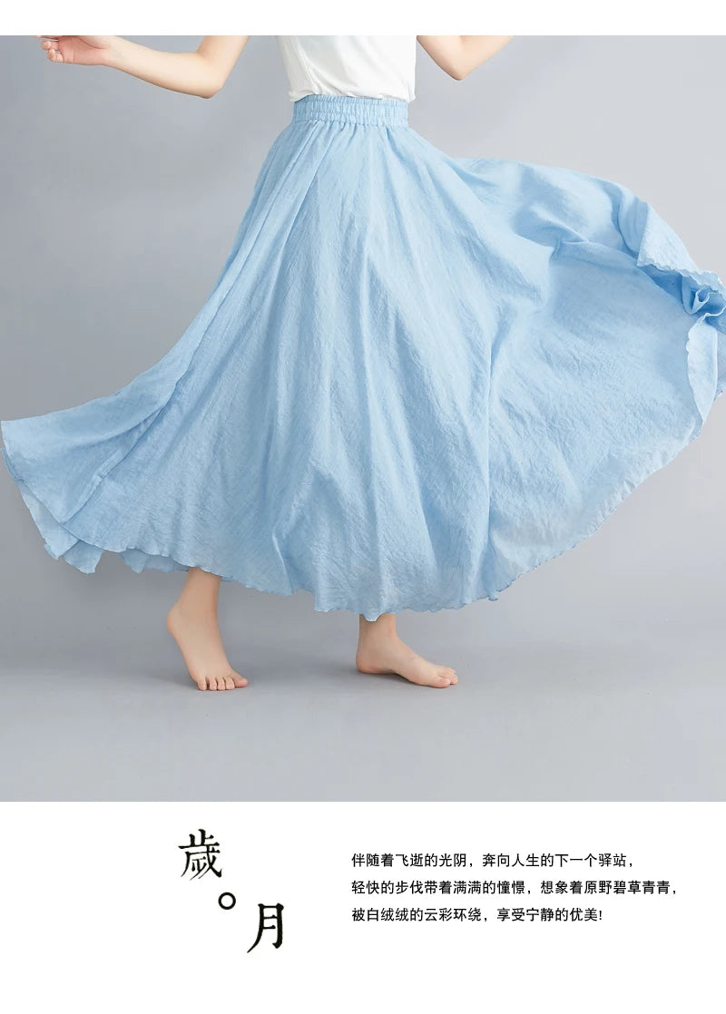 Women Cotton Linen Maxi Skirt