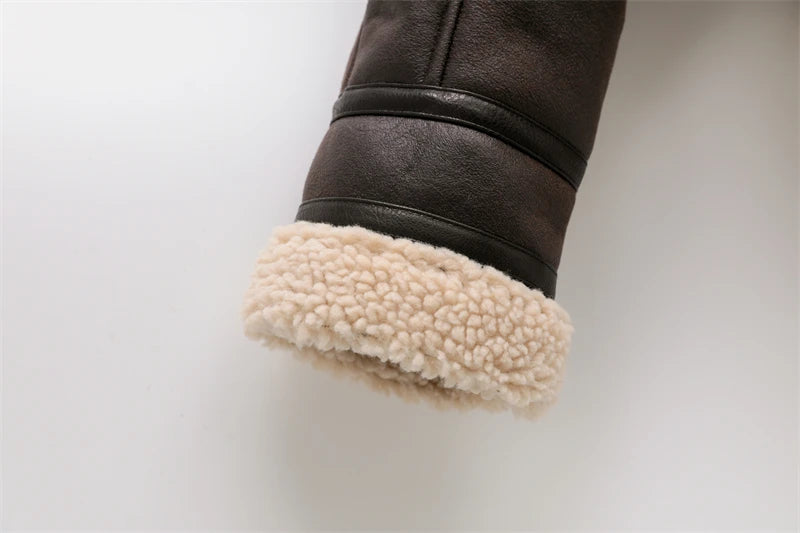 Vintage Faux Shearling Belted Winter Jacket