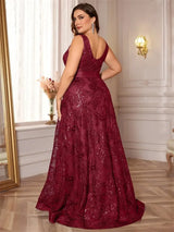 Women Plus Size V-Back Sequin Evening Cocktail Dress