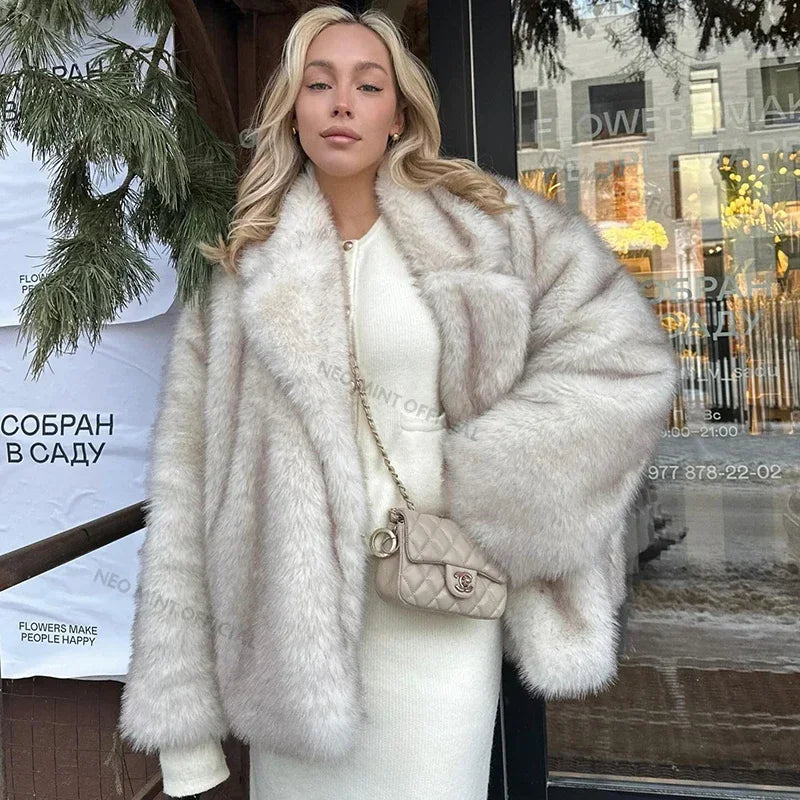 Neo Mint Gradient Faux Fur Oversized Women's Winter Coat