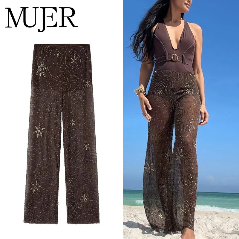Women Sequin Wide Leg Street Pants