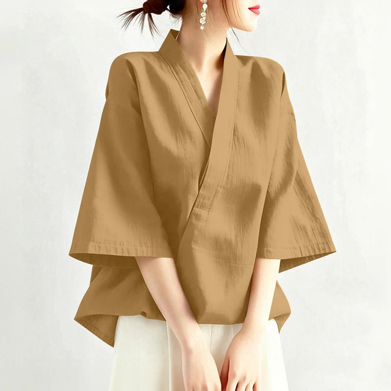 Kyoto Cross V-Neck Tunic Blouse