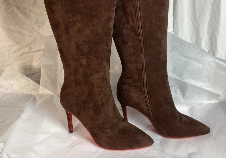 Women Pole Knee High Designer Boots – Sexy Leather High Heel