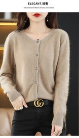 Women Mink Cashmere Knit Cardigan