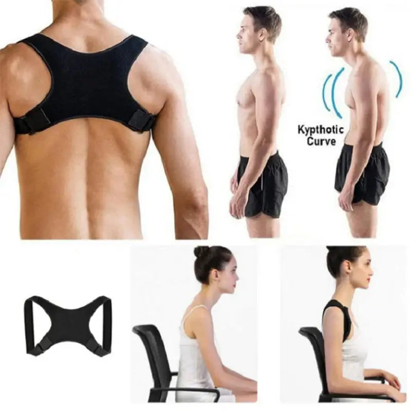 Adjustable posture corrector back brace for kyphotic curve support, suitable for men and women.