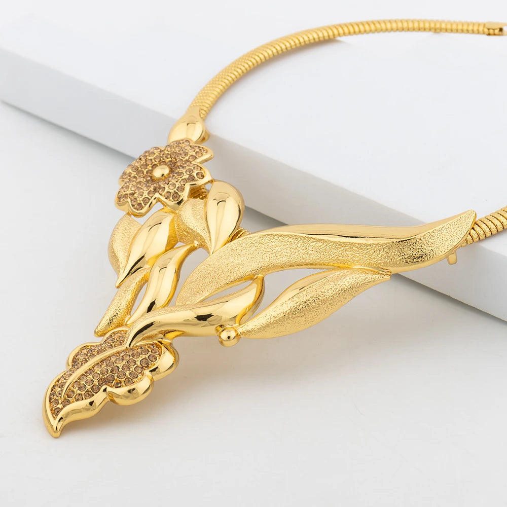 18K Gold Color Flower Bridal Jewelry Set