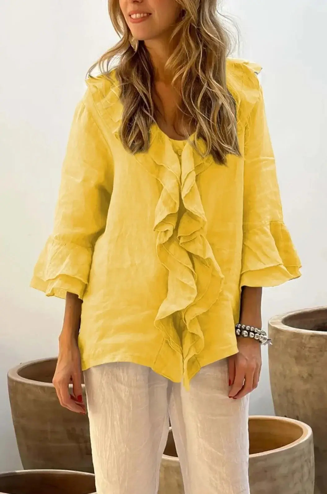 Women Ruffle Button Knit Cardigan