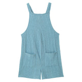 Sleeveless ribbed maternity jumpsuit in blue, featuring a loose fit and two pockets, perfect for casual summer wear.