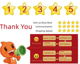 Customer feedback graphic featuring 5-star ratings and satisfaction prompts for shopping experience.