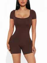 Women Solid Short Sleeve U Neck Jumpsuit
