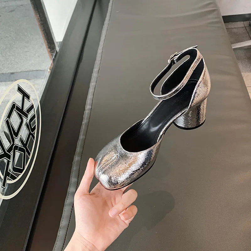 Women’s Leather Square Toe High Heel Pumps