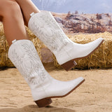 Women Mid Calf Boots Pointed Toe Fur Heels