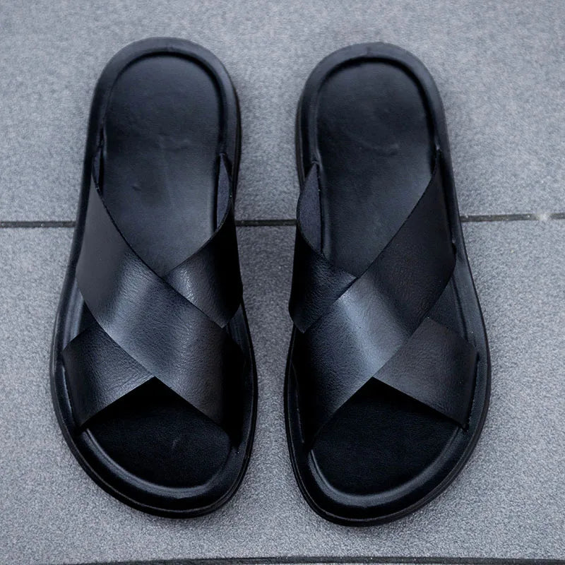 Men Italian PU Leather Slip-On Slippers