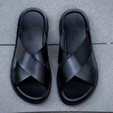 Men Italian PU Leather Slip-On Slippers