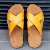 Men Italian PU Leather Slip-On Slippers