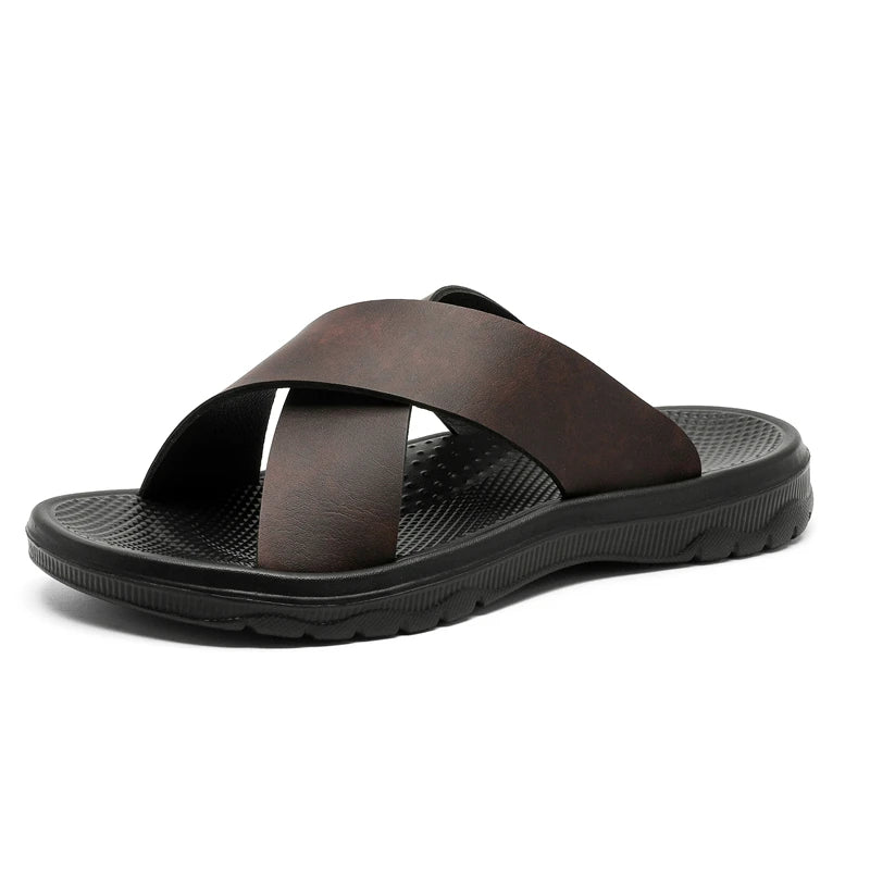 Men Italian PU Leather Slip-On Slippers