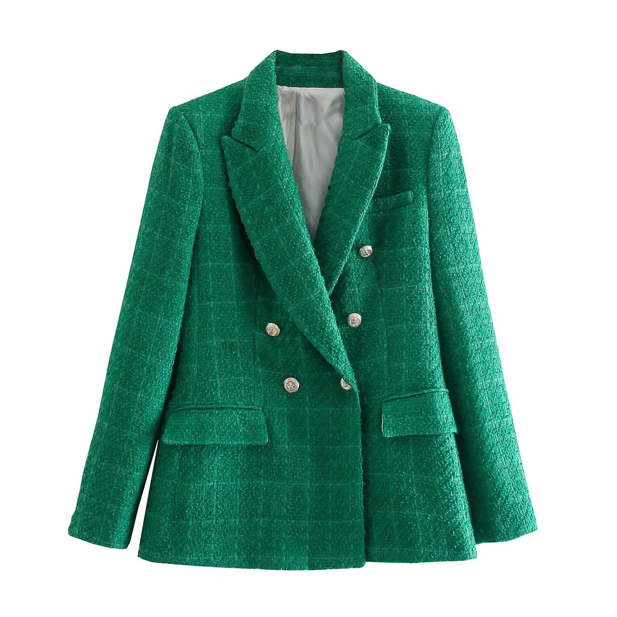 Plaidure™ – Double-Breasted Blazer (Vintage Long Sleeve with Smart Pocket Style)